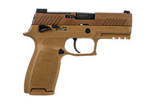 SIG P320-M18 Compact 9mm pistol features a Coyote Brown frame and ambidextrous safety